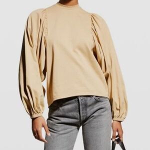 Moussy Vintage Beige Form Blouson-Sleeve Blouse Top Sz XS Quiet Luxury Preppy
